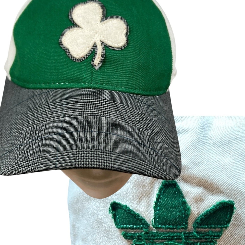 Vintage Boston Celtics Adidas Fitted Small Medium White Gray St Patrick Shamrock